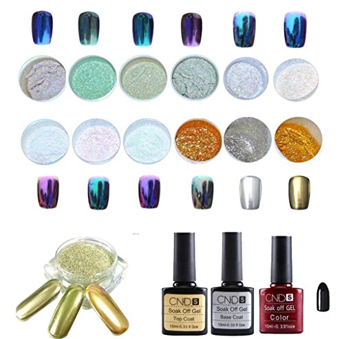 Tefamore 12 Colors Nail Art Shinning Mirror Glitter Powder Gel