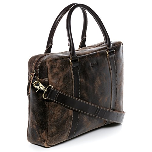 BACCINI Laptoptasche LEON – Notebooktasche groß fit für 15.4″ mit Extra-Abtrennung- Businesstasche – echt Leder Distressed-Braun - 4