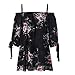 Produktbild Damen Tops, Sonnena Damen Mode Kurzarm Schulterfrei Große Größe Schlinge Oberteile T-Shirt Sexy Blumen Print Tanktop Bluse Sommer Freizeit Oversize Party Tops (4XL, Schwarz)