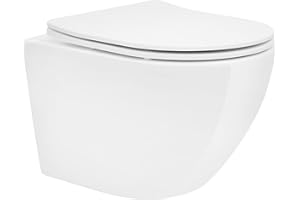 ECD Germany Spülrandloses Hänge WC kurz 49 cm Weiß glänzend mit Nano Beschichtung, Wand-WC, Toilette mit abnehmbaren WC-Sitz aus Duroplast Softclose Absenkautomatik, Tiefspüler WC Keramik Lotus Effekt