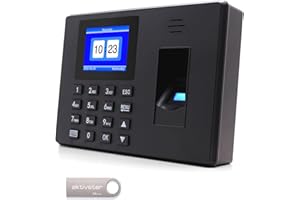 Aktivstar Control Horario Empleados, Máquina de Fichar con Pantalla LCD, Memoria USB de 8GB, Máquina de Asistencia Biométrica con Capacidad de 1000 Huellas, Sistema Española