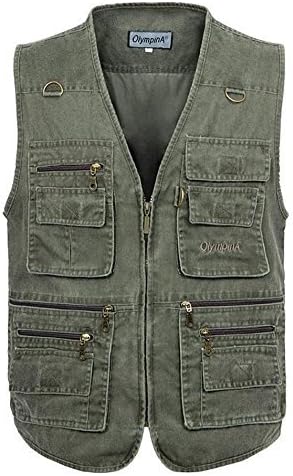 HOUWEN Men's Outdoor Photography Hunting Fishing Vest Multipocket Waistcoat Jacket Army Green XL