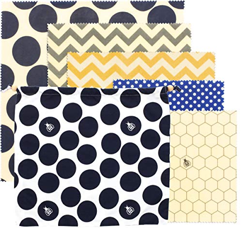 SuperBee Wrap Cire d'abeille | Lot de 5: 2 x Petit, 2 x Moyen et 1 x Grand | Classic | Emballage Alimentaire Réutilisable Écologique | Commerce Éthique