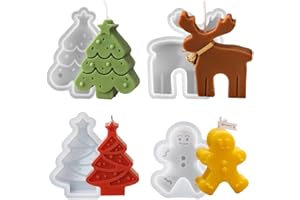 Junhui 4 Pezzi Natale Stampo Candela, 3D Albero di Natale Stampo Candela Stampi in Silicone, Forma di Natale Stampi Epossidici in Silicone per Realizzare Candele, Saponi, Aromaterapia