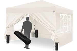Gazebo, Leadyeah Pop Up Gazebo with Sides, Folding Camping Gazebo 3mx3m, Heavy Duty Gazebo Tent, Fully Waterproof, 50+UV Protection for Camping, Party - Beige