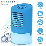 EEIEER Refroidisseur d'air 4 en 1 Climatiseur Mobile Silencieux Ventilateur de Table Portable Mini Air Refroidisseur Humidificateur 7 LED Couleurs pour Maison & Bureau