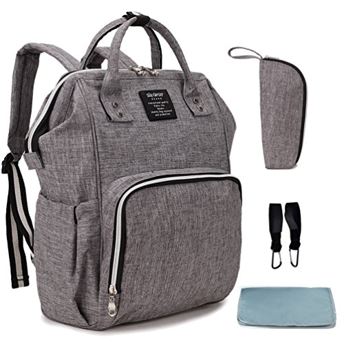 Preisvergleich Produktbild Hiday Mamabeutel wickeltasche rucksack Set Wickeltasche + Wickelunterlage + Thermostasche + Kinderwagenhaken, Multifunktion Mode-Mutterschaftstasche wickelrucksack grau