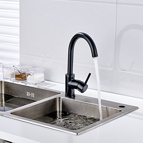 Aimadi Niederdruck Mischbatterie 360° Drehbar Küchenarmatur Armatur Wasserhahn Einhandmischer Spüle Küche Niederdruckarmatur Schwarz - 6