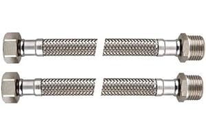 Bene Latiguillo Inoxidable Conexion Flexible, DN 8, Macho 1/2 - Hembra 1/2, Longitud 200mm, Homologaciones para Agua Potable ha KTW y aprobación DVGW, 2 Piezas