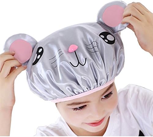 Women and Kids Waterproof Shower Cap Double Layer Bath Cap, Grey Mouse
