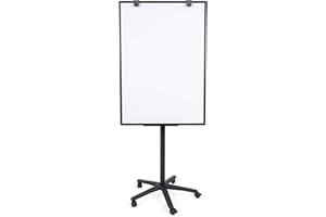 BoardsPlus Flipchart Easel, Mobile Black Base with 5 Wheels, Magnetic Whiteboard, Black Aluminium Frame, 70 x 100 x 180 cm