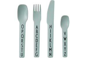 Design Letters Posate per Bambini 4 pezzi in Tritan | Regali Natale Bambini | Forchetta, Cucchiaio, Coltello e Cucchiaino da Tè per Bambini | Riutilizzabili Posate da pranzo Set | Senza BPA/BPS