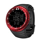 Hffan Herren uhren 30m Wasserdichte Militär Armbanduhr Sport-Uhren Verfügbar in der Nacht Original Quarzwerk Stoppuhr Timing Kalender Digitaluhr Schwarz/Rot/Blau(Rot,One size)
