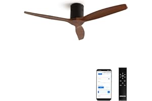 CREATE / WINDCALM M/Deckenventilator ABS Schwarz Dunkelholzflügel-Optik mit WLAN und Fernbedienung / 40W, Leise, Ø132cm, Timer von 1 bis 4 Std., DC-Motor, Sommer-Winterbetrieb
