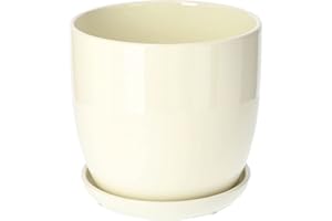 KOTARBAU® Pot de fleurs, en céramique, pour fleurs, plantes, diamètre : 20 cm, avec bac d'égouttement, beige