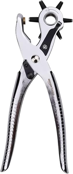 Amazon Basics Juego de perforadora de cuero, rotativa, herramienta para hacer tamaños de agujeros múltiples, Plata - 1