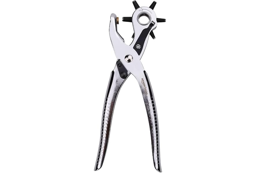 Amazon Basics Juego de perforadora de cuero, rotativa, herramienta para hacer tamaños de agujeros múltiples, Plata