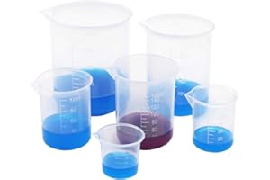 MUYIRTED Bicchieri Graduati in Plastica Graduati 6 Pezzi, Bicchieri Graduati per Laboratorio Scientifico, Misurino per Liquidi - 25ml 50ml 100ml 150ml 250ml 500ml