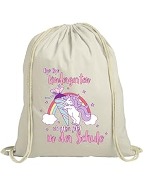 Einschulungsgeschenk Erstklässler Schulkind natur Turnbeutel Einhorn - Bye Bye Kindergarten