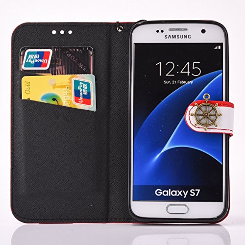 Bookstyle Ledertasche für Samsung Galaxy S7, Fukalu PU Leder Flip Case Anker Tasche Book Style Brieftasche Silikon Hülle mit Standfunktion Kartenfächer für Samsung Galaxy S7 - 4