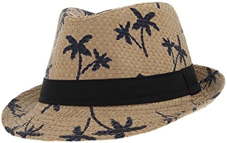 Biwinky Unisex Kids Summer Coconut Tree Printed Fedora Trilby Straw Hat