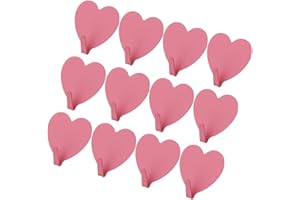 Angoily 12Pcs Heart Shape Stainless Steel Self- Adhesive Wall Hooks, Wall Mounted Towel Coat Hook, Heavy Duty No Drilling Waterproof Sticker Hanger for Scarf, Bag, Towel, Key, Cap, Hat (Pink)
