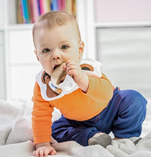 DELEKO Bärchen & Fässchen Lätzchen aus Baumwolle mit einem Beißring aus Ahornholz Handgemacht, natürlich, ökologisch, Ideal für zahnendes Kind ! - 5