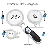 Lupe mit Licht beleuchtet Lupe und 3 abnehmbarem Objektiv (2,5 x 5 x 16 x, 2 Ultra Bright LED lightsfor Senioren, Makuladegeneration, Karten, Schmuck, Armbanduhr und Computer Repair, Hobbys & Stempel