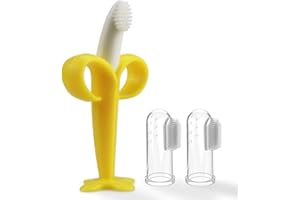 SILIVO Baby Teether and Toothbrush, 3 in Pack, Silicone Toddler Training Finger Toothbrushes with Storage Case