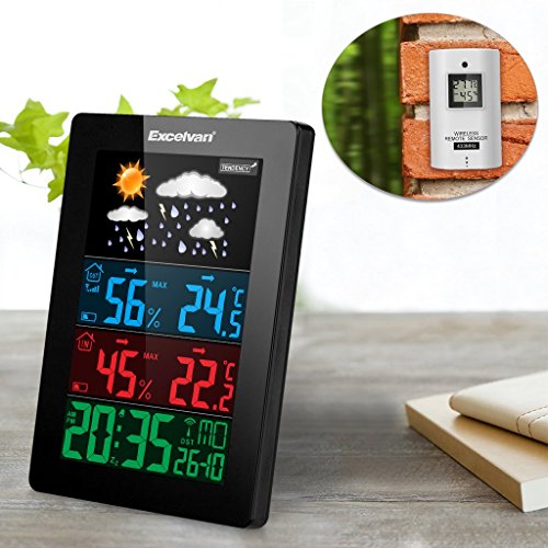 Excelvan Wireless Bunte Wetterstation Thermometer Hygrometer Indoor & Outdoor Funkwetterstationen mit vorhersage Temperatur Luftfeuchtigkeit Außensensor - 7