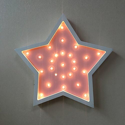 URGrace 1Pcs White and Pink Wooden Five-pointed Star LED Night Light Wall Hanging Decor Lamps Atmosphere Lighting Party Wedding Birthday Party Decoration Kids' Room Decoration