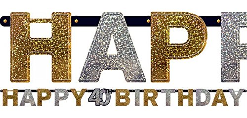 FesteFeiern® Dekoration Girlande zum 40. Geburtstag | Geburtstags Deko 40. | 8 Teile gold schwarz silber mit Luftballon | Party Deko 40 happy birthday - 3