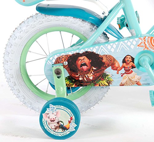 Girl Bike 12 Inch Disney Vaiana Moana with Training Wheels Rear Coasterbrake Basket and Doll Carrier Mint Green - 95% Assembled
