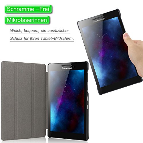 Infiland Lenovo Tab 2 A7-10/20 Hülle Case-Ultra Dünn Tri-Fold Muschel PU Leder Ultra Schlank Superleicht Ständer Shell Cover Schutzhülle Etui Tasche für Lenovo Tab 2 A7-10/20 17,8 cm (7 Zoll IPS)Tablet(Schwarz) - 4