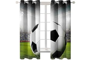 CTQTZ des Sports Thème Rideaux Opaques Moderne Football Rideaux avec Oeillets 150x166 cm (Largeur x Hauteur) Rideaux occultants Lot de 2 pour Chambre d'enfant