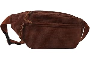 LERONO Sacs pour femmes, sac banane à bandoulière pour adolescentes et adultes en velours côtelé, sac banane de grande capacité, sac de sport polyvalent sac banane de voyage, marron, Without pendant