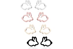 MixiuEuro Girls Children Earrings 2 Pairs 14k Rose Gold Plated Stainless Steel Tiny Bunny Rabbit Stud Earrings Jewellery Gift For Girls Child