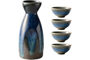 HEMOTON 1 Set Sake in Ceramica Tazza di Sakè 1 Brocca E 4 Bicchieri Giapponese Pentola per Sakè Adatto a Sake Caldo O Freddo