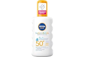 Nivea Sun Kids Sensitiv Spray solar en spray (1 x 200 ml), spray con SPF 50+, loción solar para pieles sensibles de niños