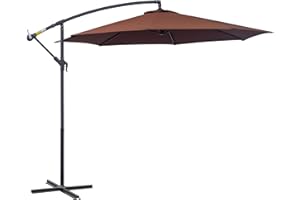 Outsunny 3(m) Garden Banana Parasol Hanging Cantilever Umbrella with Crank Handle and Cross Base for Outdoor, Sun Shade, Coffee