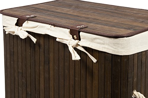 WoodLuv Wäschekorb, rechteckig, Bambus, faltbar, mit Deckel und herausnehmbarem Futter braun - 4