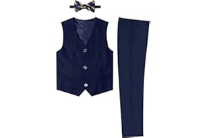 mintgreen 2 Pièces Ensemble de Costumes pour Garçons, Gilet, & Pantalon & Nœud Papillon & Cravate & Carré de Poche, 5-13 Ans