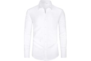 J.VER Men's Long Sleeve Shirts 4-Way Stretch Wrinkle Free Formal Dress Shirt Business Casual Wedding Work Button Down Shirts with Pocket