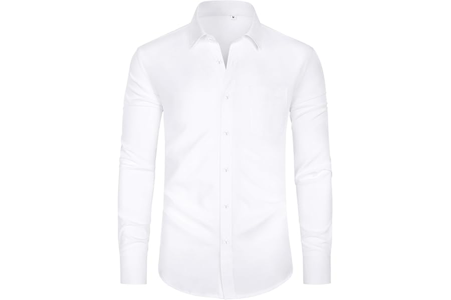 J.VER Men's Long Sleeve Shirts 4-Way Stretch Wrinkle Free Formal Dress Shirt Business Casual Wedding Work Button Down Shirts with Pocket