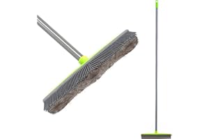 LANDHOPE Rubber Broom Indoor with 59 inch Long Handle & 12.6 inch Squeegee Edge, Sweeping Brush Artificial Grass Rake Garden Broom Outdoor for Pet Cat Dog Hair Carpet Tile Clean (Multi Segment Handle)