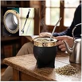 DUFFA Premium Yerba Mate Bardağı Seti - Paslanmaz &Ccedil;elik | &Ccedil;ift Duvarlı Termos Bombilla Pipet ve Temizleme Fır&ccedil;ası - &Ouml;zel Doku