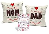 Tied Ribbons Gift For Father And Mother Set Of 2 Printed Cushion (12 Inch X 12 Inch,Multicolor) With Inner Filler And Greeting Card