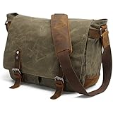 Y-DOUBLE Wasserdicht Vintage Canvas Leder Messenger Bag Umhängetasche Aktentasche Schultertasche 14 Zoll Laptoptasche Notebooktasche aus Canvas und Leder