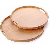 Deconox 2'li Bambu Tepsi Seti, İnce Tasarım &Ouml;zel &Uuml;retim Yuvarlak 2'li Bambu Tepsi Seti (33 * 22 * 1cm-40 * 28 * 1cm)