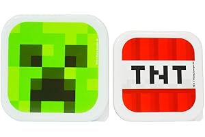 Lunch Bag Land- Minecraft - Juego de 2 recipientes para Aperitivos, Reutilizables, para la Escuela, picnics o excursiones, Cu
